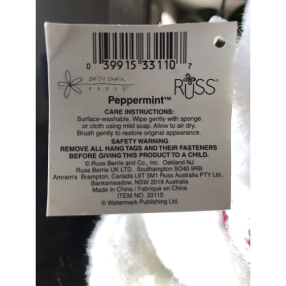 Russ Peppermint Teddy Bear Beanbag Plush Stuffed Animal‎ Daisy Chain Press White - Picture 8 of 8